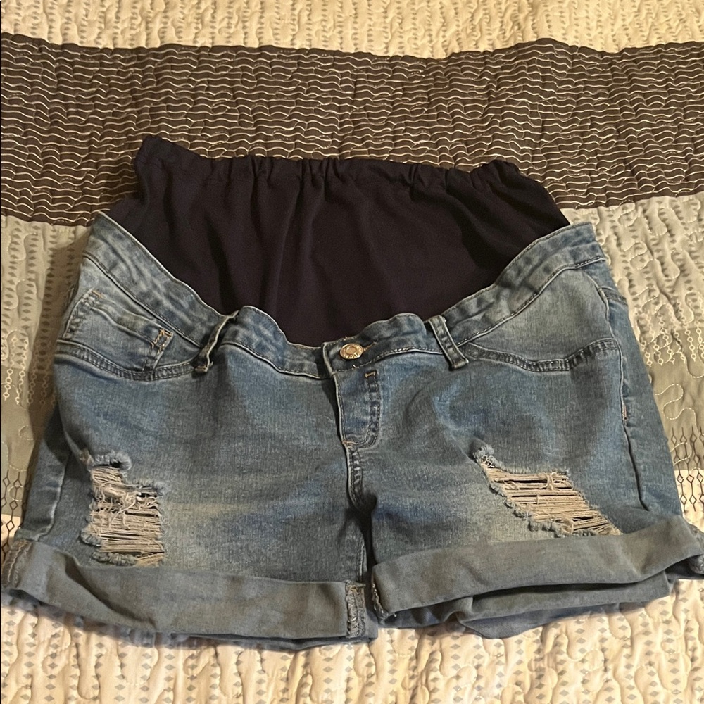 Distressed Denim Maternity Shorts